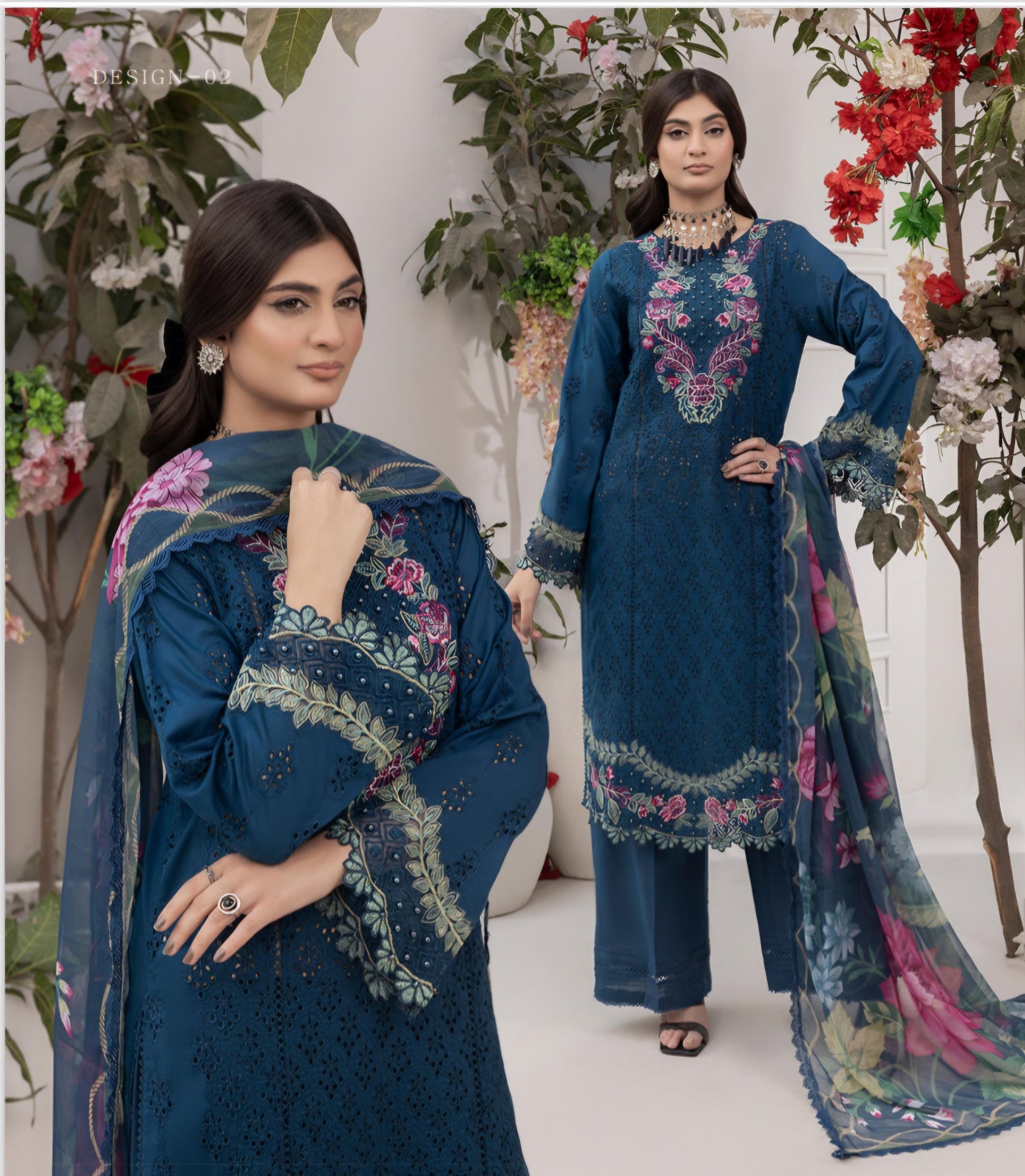 Pakistani Chikankari Embroidered Lawn Salwar Kameez Dupatta: Designer Wear