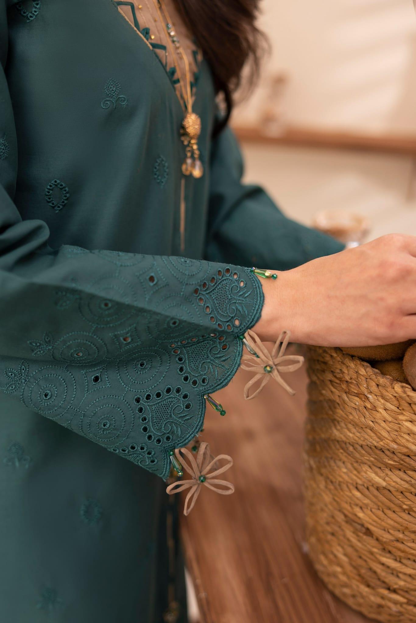 Embroidered Cotton Chikkankari Shirt with Organza Applique