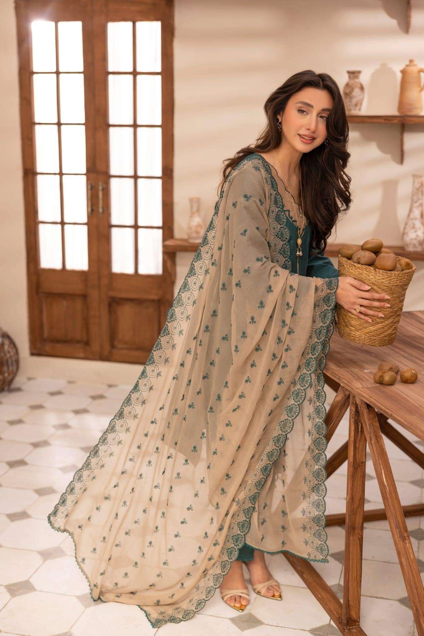 Embroidered Cotton Chikkankari Shirt with Organza Applique