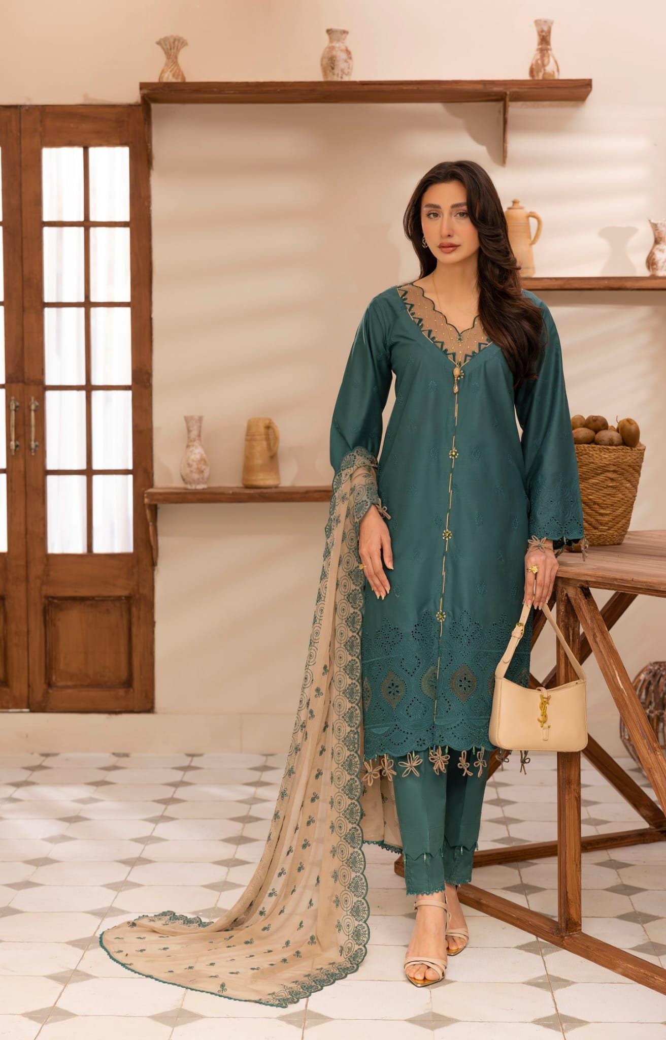 Embroidered Cotton Chikkankari Shirt with Organza Applique