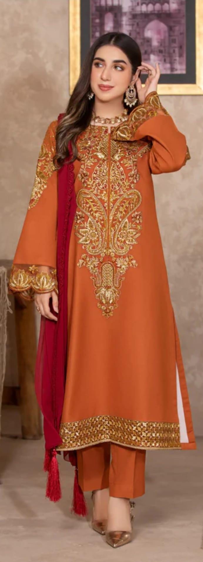 Embroidered Viscose Pakistani Suit: Digital Print Dupatta, Partywear Eid Outfit