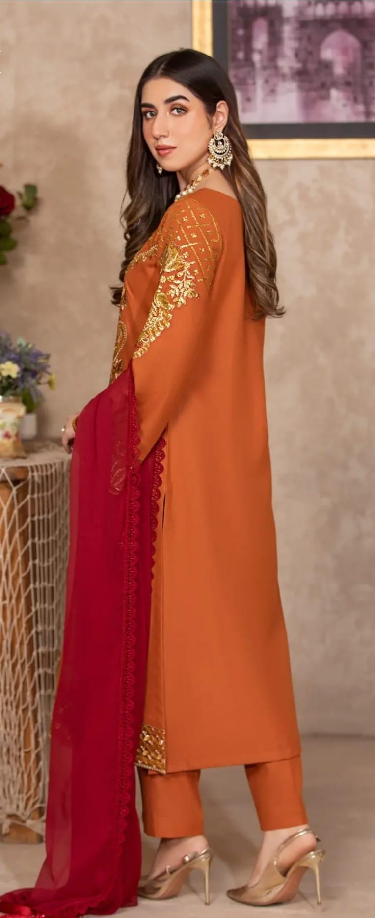 Embroidered Viscose Pakistani Suit: Digital Print Dupatta, Partywear Eid Outfit