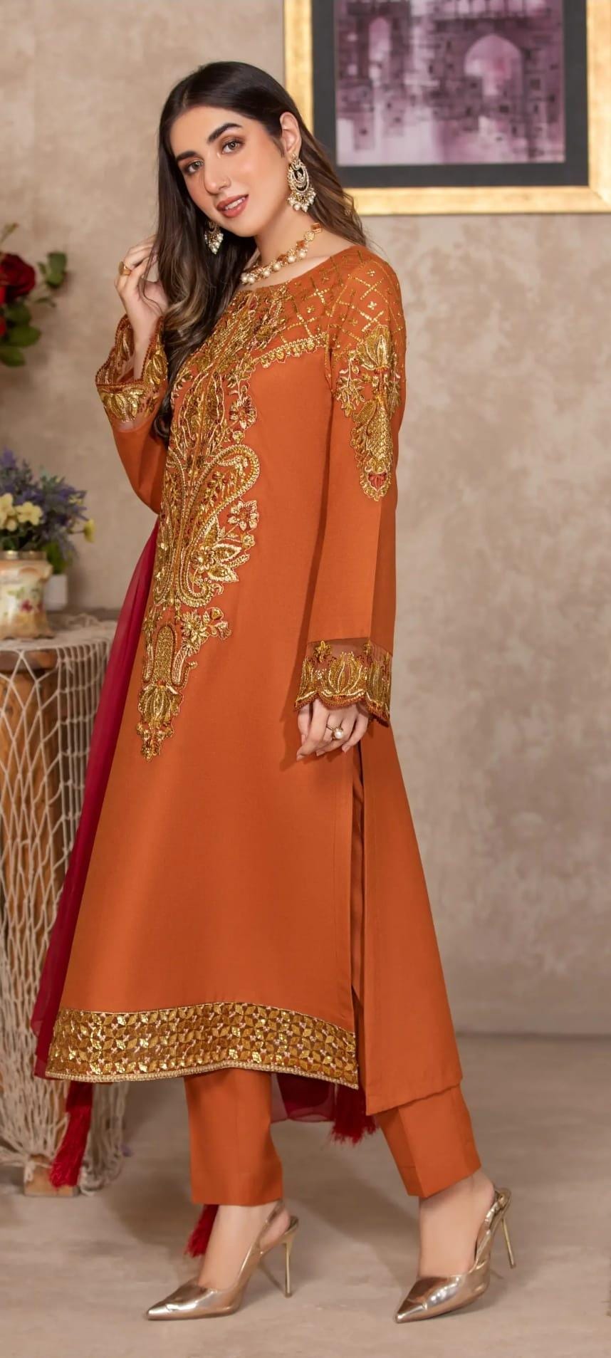Embroidered Viscose Pakistani Suit: Digital Print Dupatta, Partywear Eid Outfit
