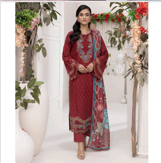 Pakistani Chikankari Embroidered Lawn Salwar Kameez Dupatta: Designer Wear