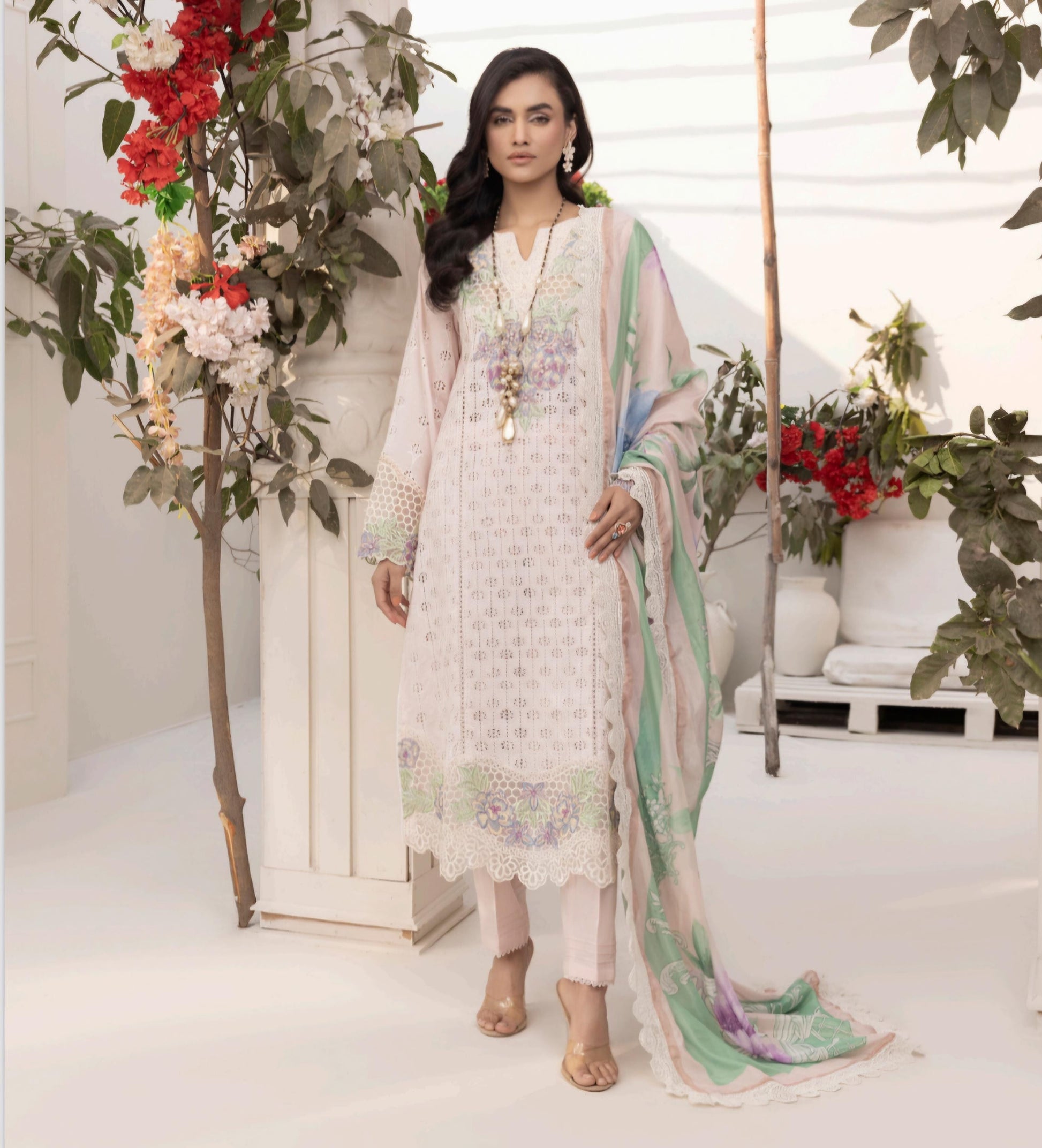 Pakistani Chikankari Embroidered Lawn Salwar Kameez Dupatta: Designer Wear