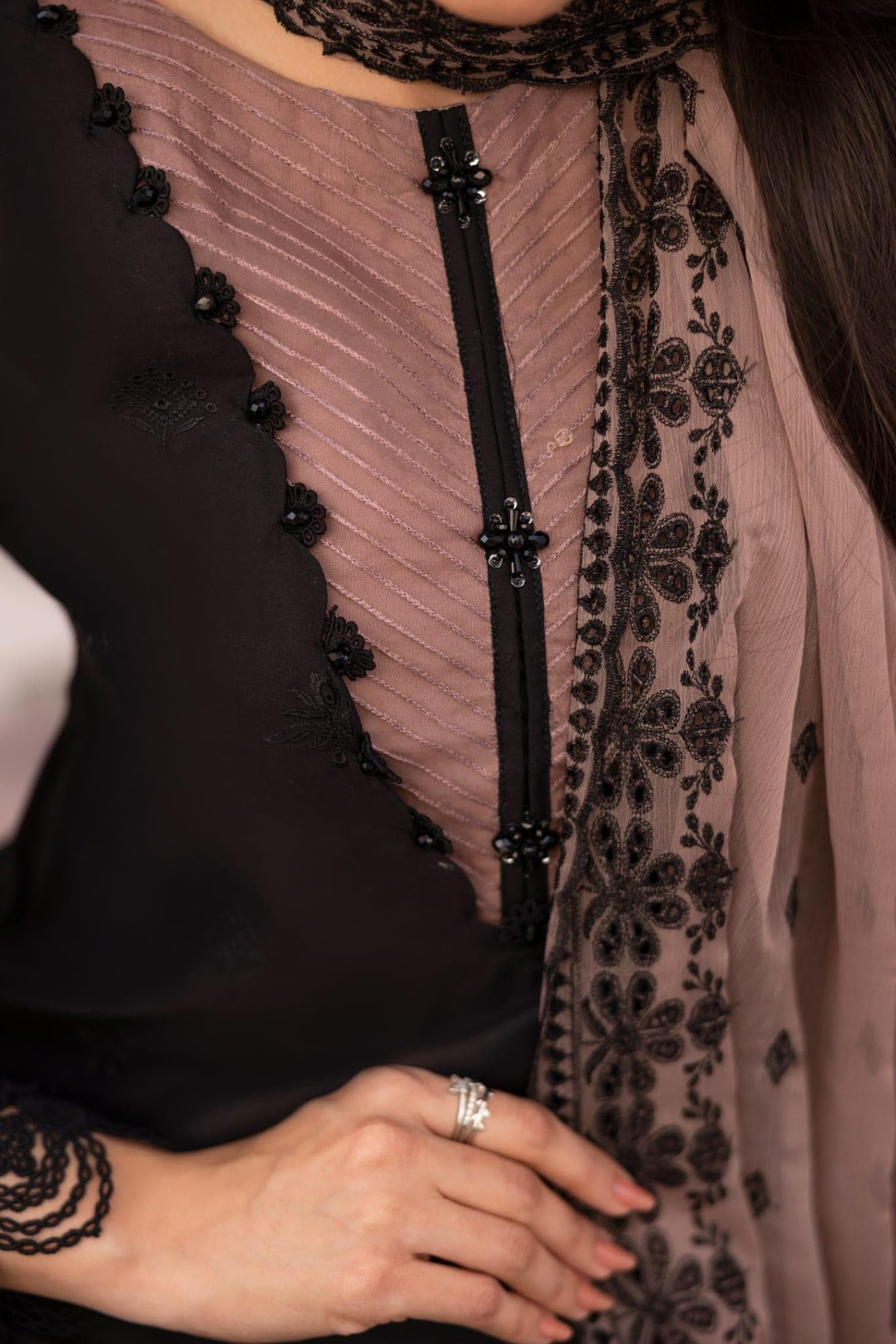 Cotton Chikkankari Shirt: Organza Applique, Embroidered Pearls