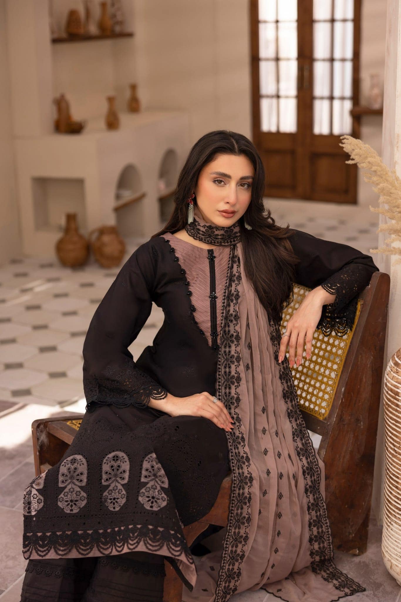 Cotton Chikkankari Shirt: Organza Applique, Embroidered Pearls