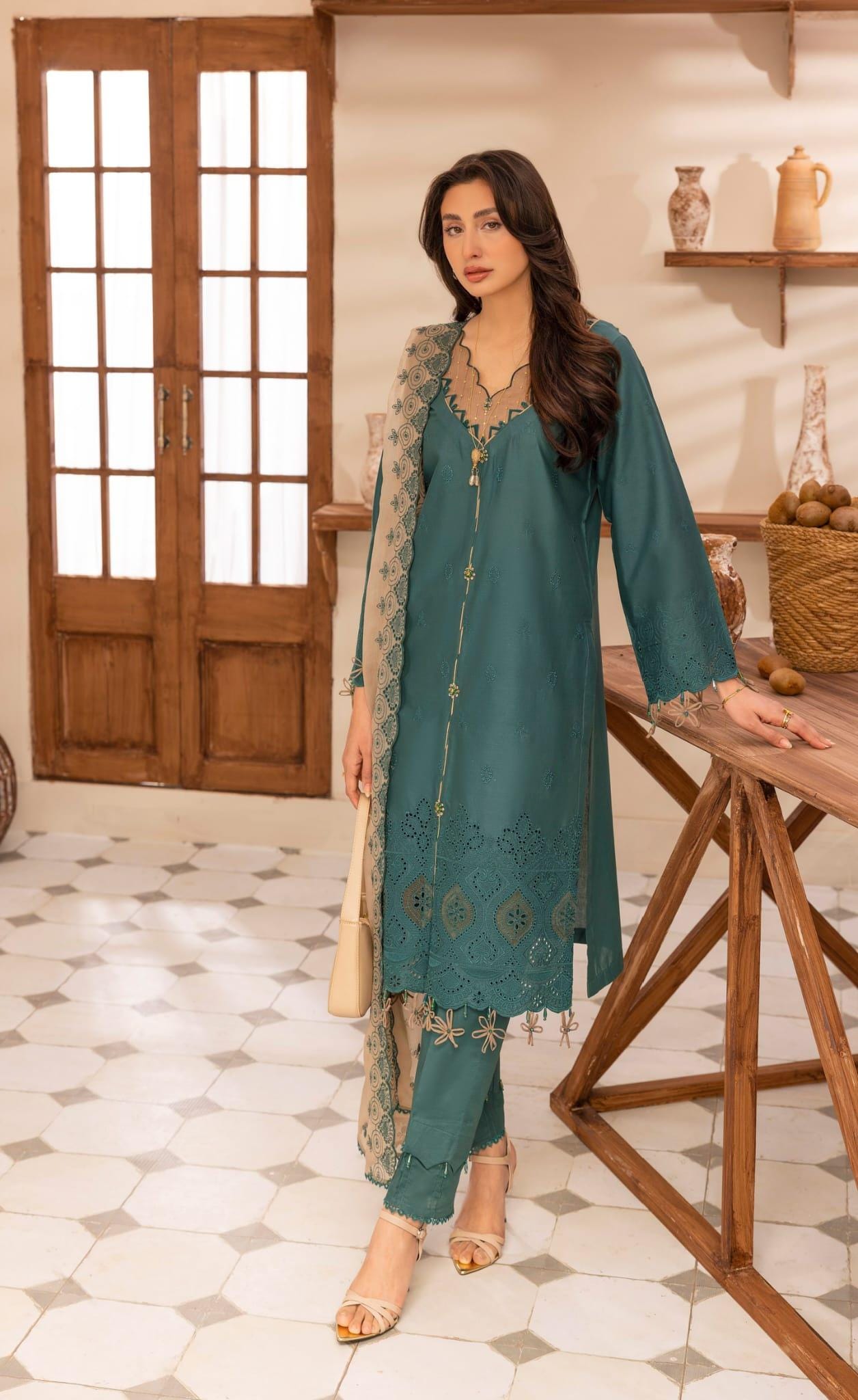 Embroidered Cotton Chikkankari Shirt with Organza Applique