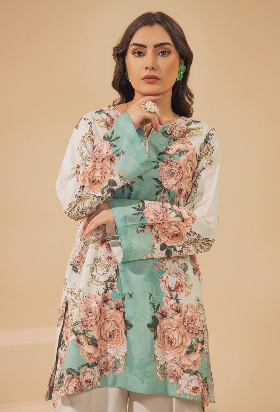 Floral Print Linen Co-ord Set | Pakistani Design Partywear