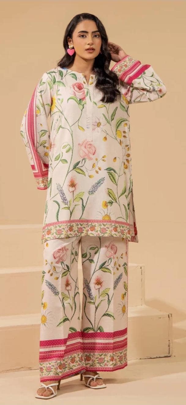 Pakistani Floral Linen Co-ord Set | Ready To Wear Party Outfit