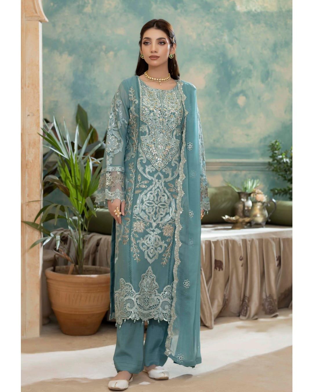 Graceful Luxury Chiffon Suit | Festive 3 Piece Set
