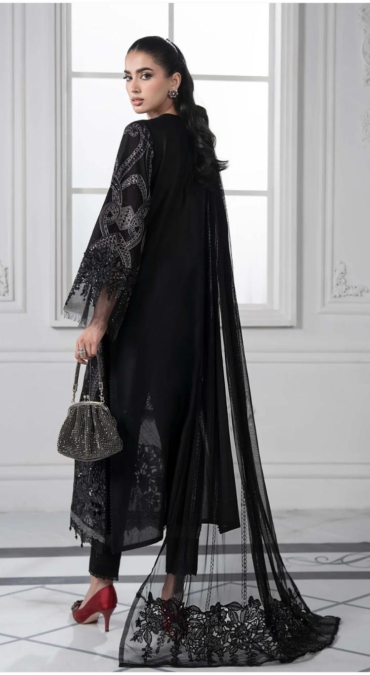 Maria b inspired hit code Emboss work net duppata Pearls Tassels