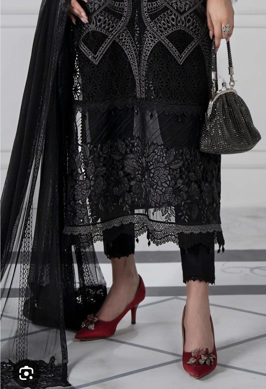 Maria b inspired hit code Emboss work net duppata Pearls Tassels
