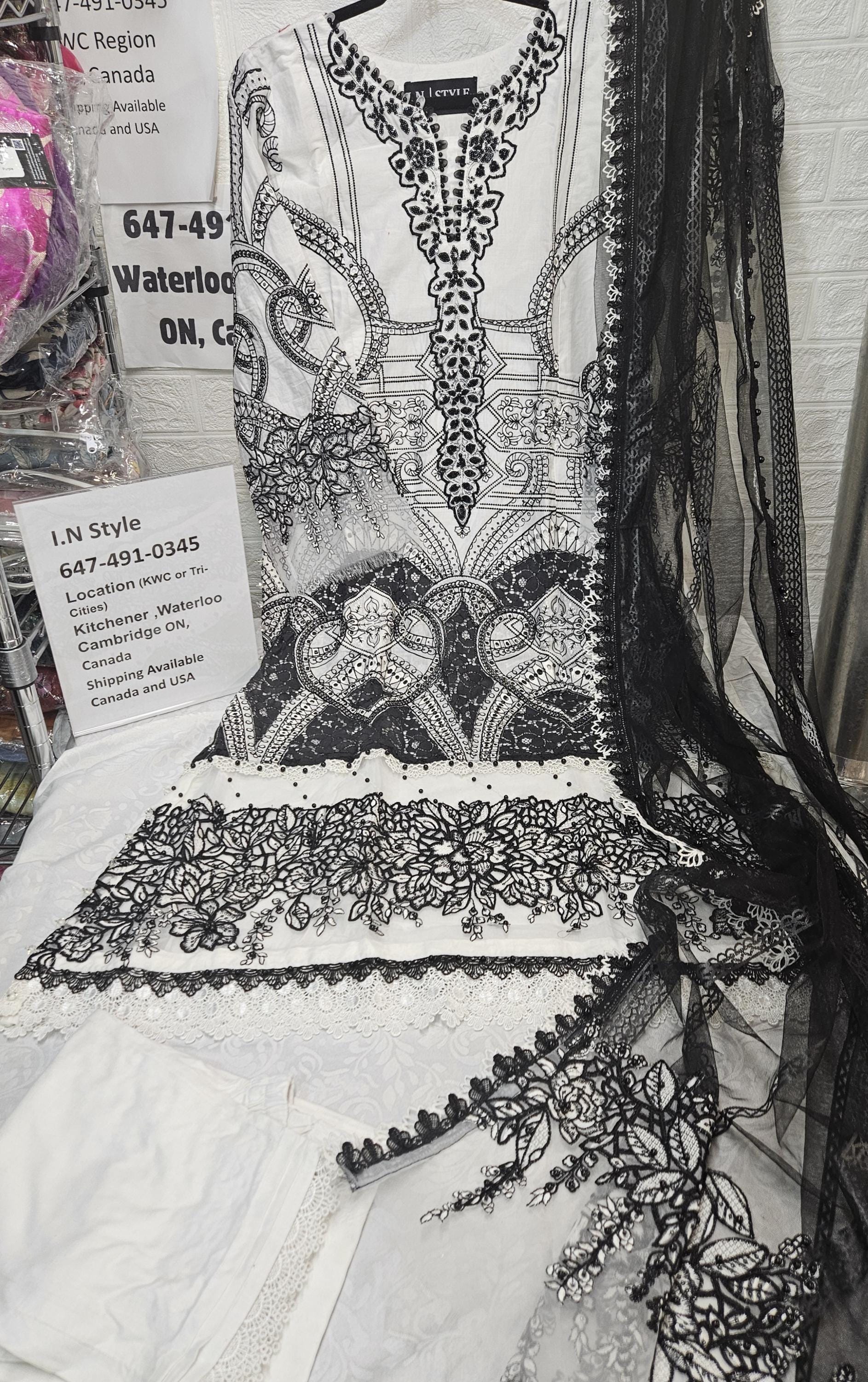 Maria b inspired hit code Emboss work net duppata Pearls Tassels