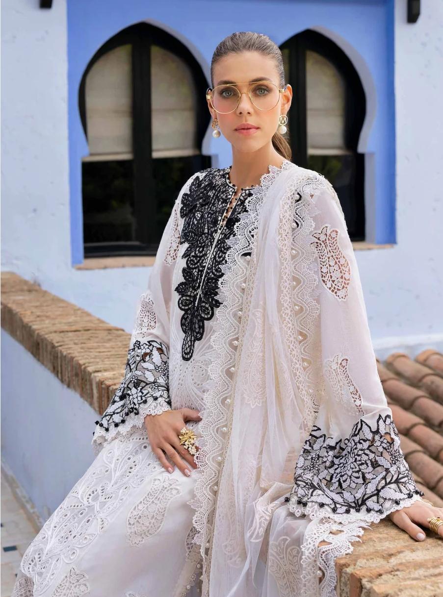 Maria b inspired hit code Emboss work net duppata Pearls Tassels