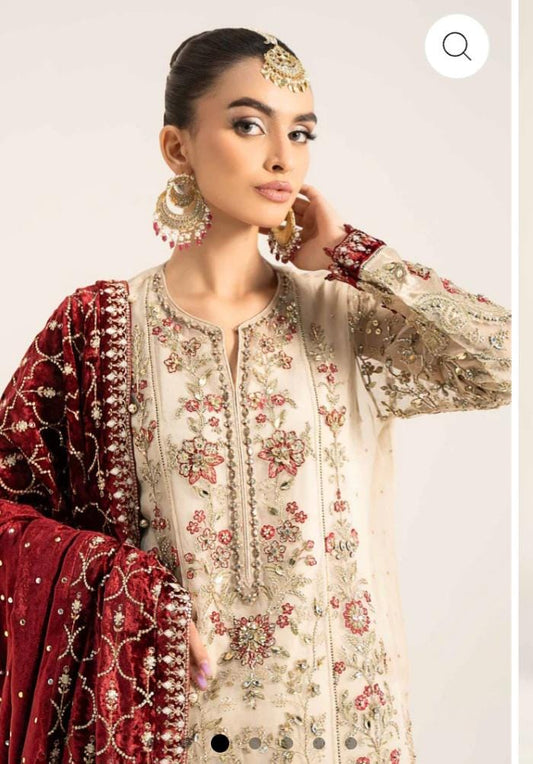 Bridal wear Dress | Soft organza with velvet Luxury shawl