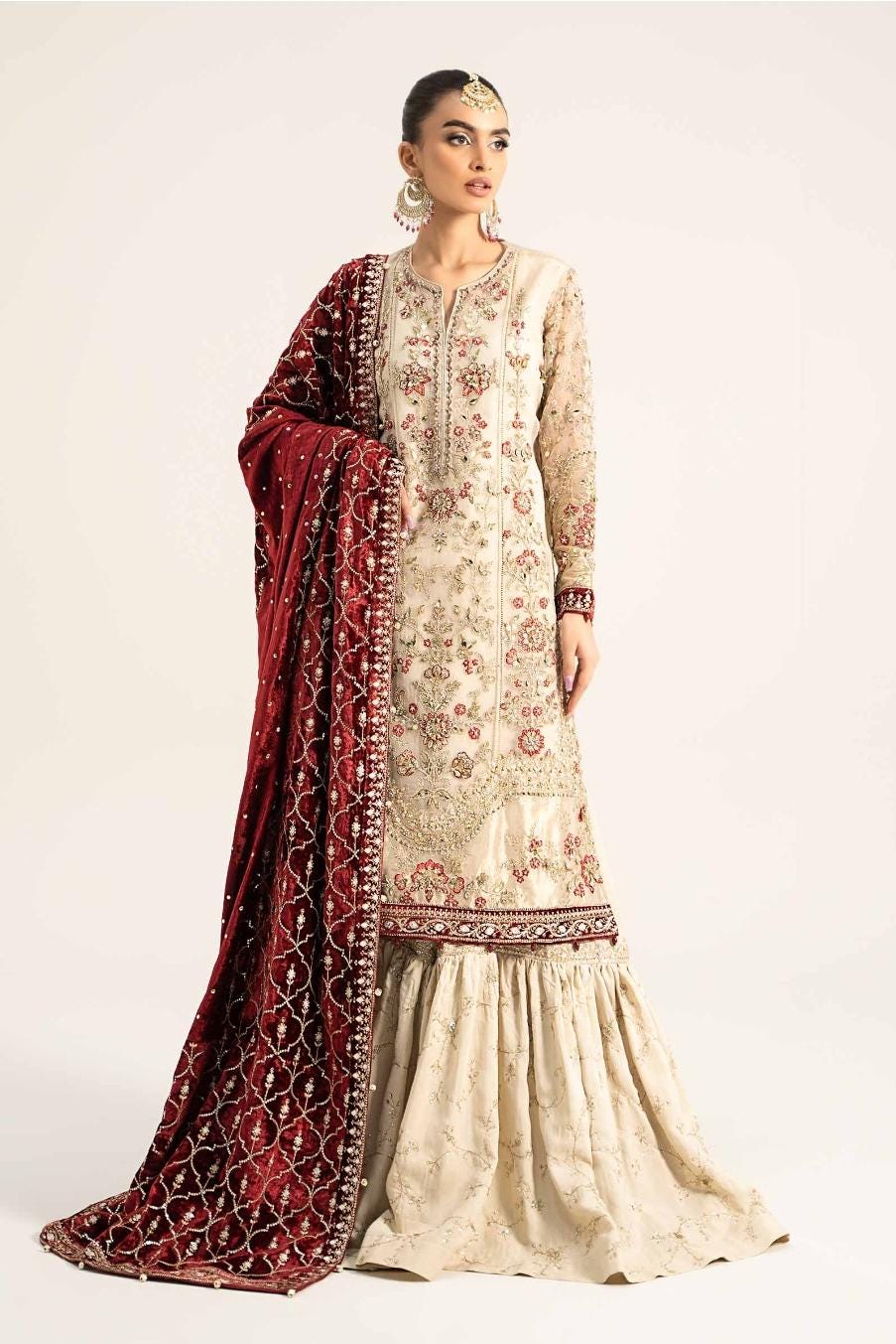 Bridal wear Dress | Soft organza with velvet Luxury shawl