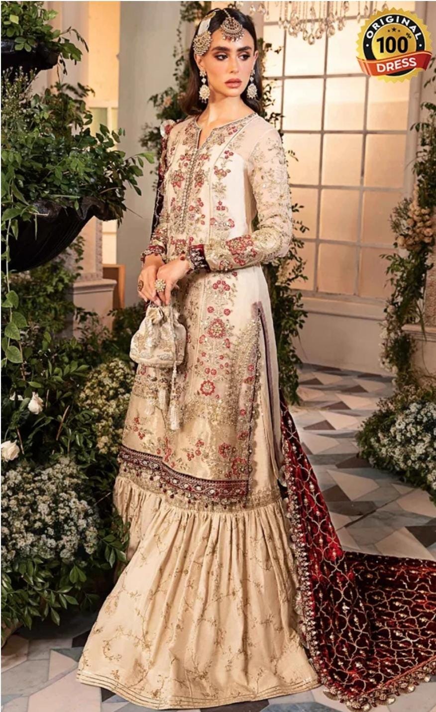 Bridal wear Dress | Soft organza with velvet Luxury shawl