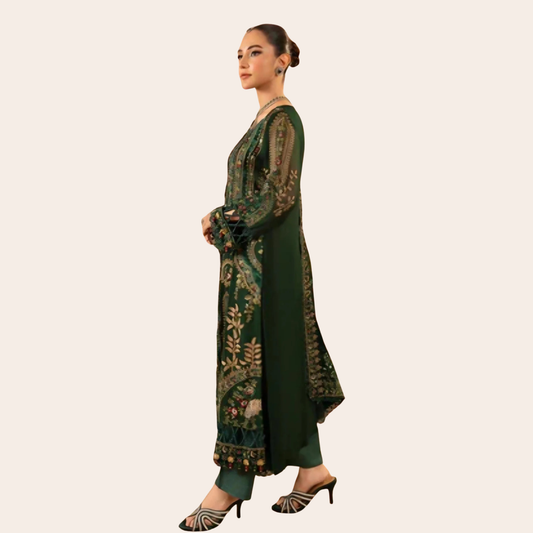 Bottle Green Chiffon Salwar Kameez | Pakistani Wedding Guest Outfit | Designer Pakistani Suit