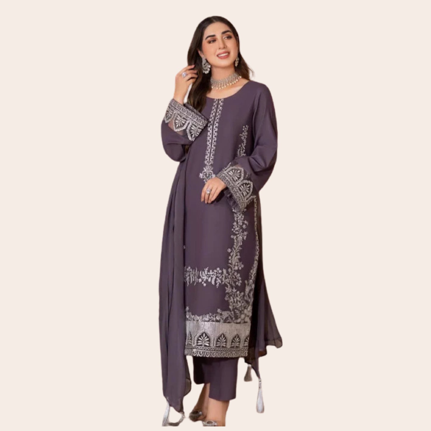 Pakistani Embroidered Viscose Suit Canada | Designer Eid & Party Wear with Silk Dupatta
