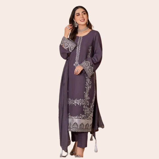Pakistani Embroidered Viscose Suit Canada | Designer Eid & Party Wear with Silk Dupatta