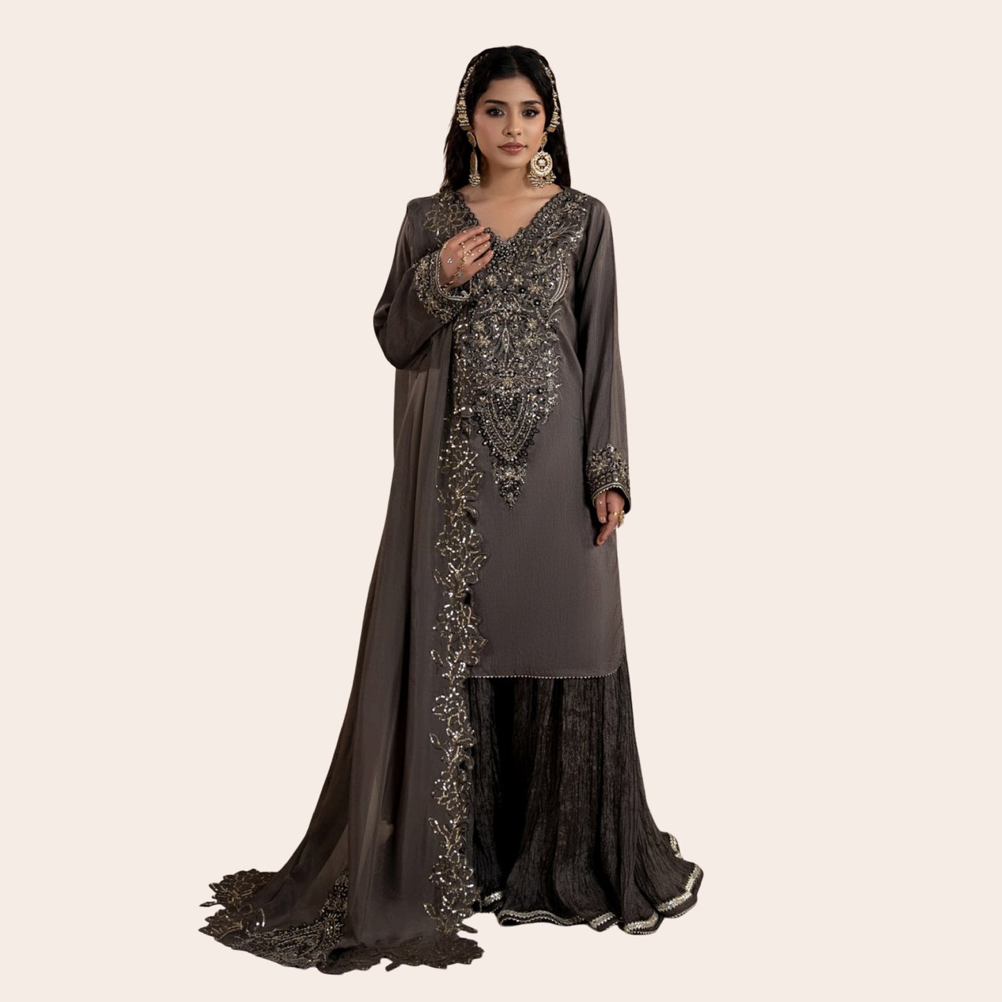 Luxury Raw Silk Pakistani Dress with Organza Dupatta | Embroidered Wedding Outfit Canada