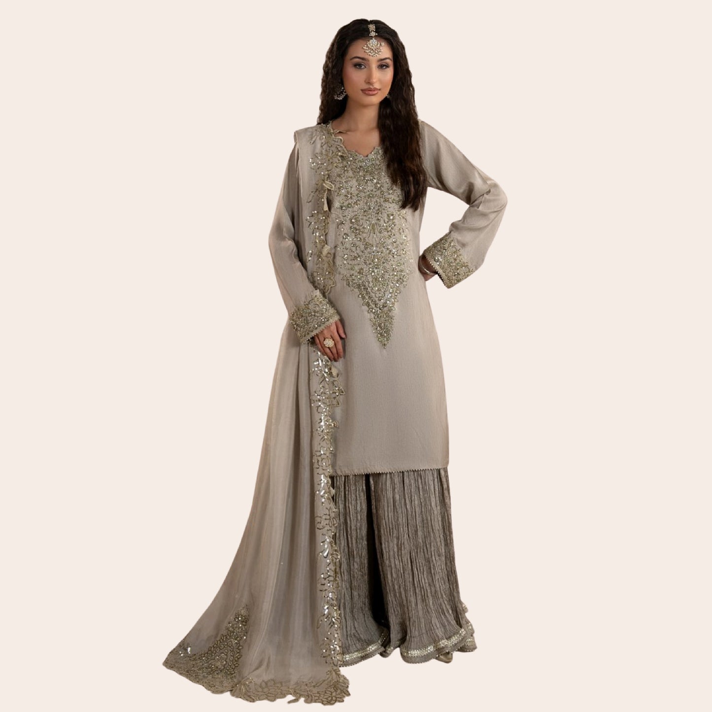 Raw Silk Farshi Shalwar Suit | Luxury Pakistani Wedding & Formal Dress Canada